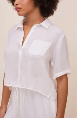 Chrysanthe Short Sleeve Button Up Top 15 Chrysanthe Short Sleeve Button Up Top -Sundress Haven ACT16584 WHITE 1
