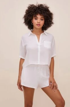 Chrysanthe Short Sleeve Button Up Top