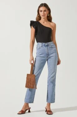 Sweet Summer One Shoulder Bodysuit -Sundress Haven ACT16594 BLACK 1