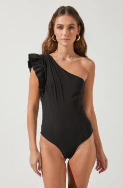 Sweet Summer One Shoulder Bodysuit -Sundress Haven ACT16594 BLACK 2