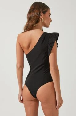 Sweet Summer One Shoulder Bodysuit -Sundress Haven ACT16594 BLACK 3