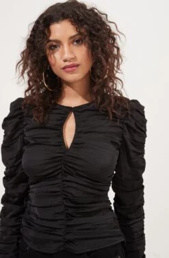 Jupiter Satin Ruched Cutout Top -Sundress Haven ACT16685L BLACK 3