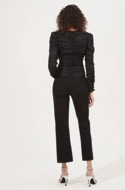 Jupiter Satin Ruched Cutout Top -Sundress Haven ACT16685L BLACK 4