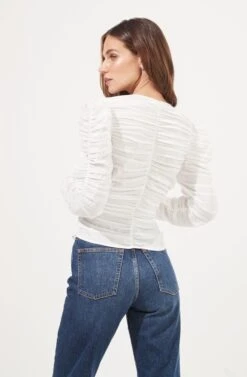 Jupiter Satin Ruched Cutout Top -Sundress Haven ACT16685L WHITE 5