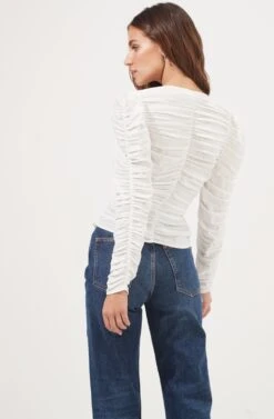 Jupiter Satin Ruched Cutout Top -Sundress Haven ACT16685L WHITE 6