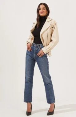 Rubia Faux Leather Moto Jacket -Sundress Haven ACT16740 CREAM 1