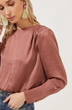 Crawford Satin Long Sleeve Top -Sundress Haven ACT16811 DUSTYROSE 3