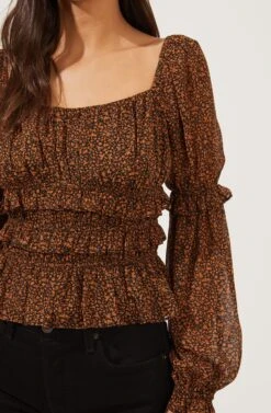 Fairfield Smocked Square Neck Floral Top -Sundress Haven ACT16850 BLACK RUSTDITSY 4