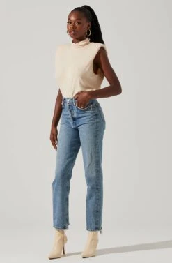 Roxette Turtleneck Shoulder Pad Top -Sundress Haven ACT16854 CREAM 1