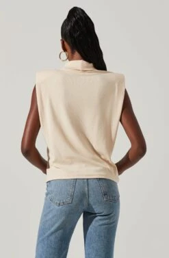 Roxette Turtleneck Shoulder Pad Top -Sundress Haven ACT16854 CREAM 4
