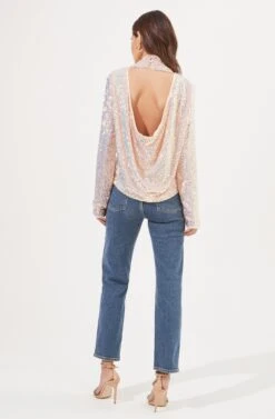 Lia Sequin Backless Mock Neck Top -Sundress Haven ACT16872 IRIDESCENTPINK 4