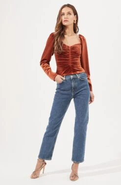 Vanya Ruched Velvet Top 9 Vanya Ruched Velvet Top -Sundress Haven ACT16883 RUST 1