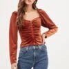 Vanya Ruched Velvet Top