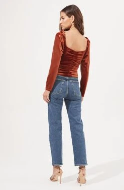 Vanya Ruched Velvet Top 8 Vanya Ruched Velvet Top -Sundress Haven ACT16883 RUST 4