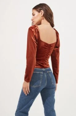 Vanya Ruched Velvet Top 11 Vanya Ruched Velvet Top -Sundress Haven ACT16883 RUST 5