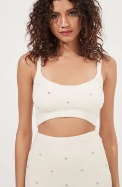 Tea Party Rhinestone Embellished Knit Top