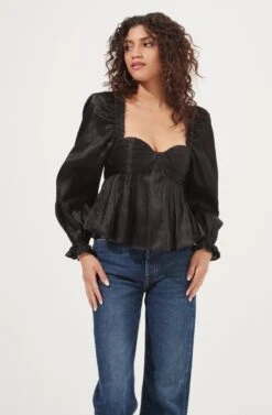 Irene Sweetheart Puff Sleeve Peplum Top 9 Irene Sweetheart Puff Sleeve Peplum Top -Sundress Haven ACT16894 BLACKSHINE 2