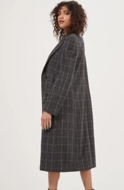 Audrey Plaid Shoulder Pad Longline Coat 8 Audrey Plaid Shoulder Pad Longline Coat -Sundress Haven ACT16902 CHARCOALPLAID 4