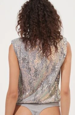 Hollywood Sequin Padded Shoulder Bodysuit -Sundress Haven ACT16905 SILVER PINKMULTI 6
