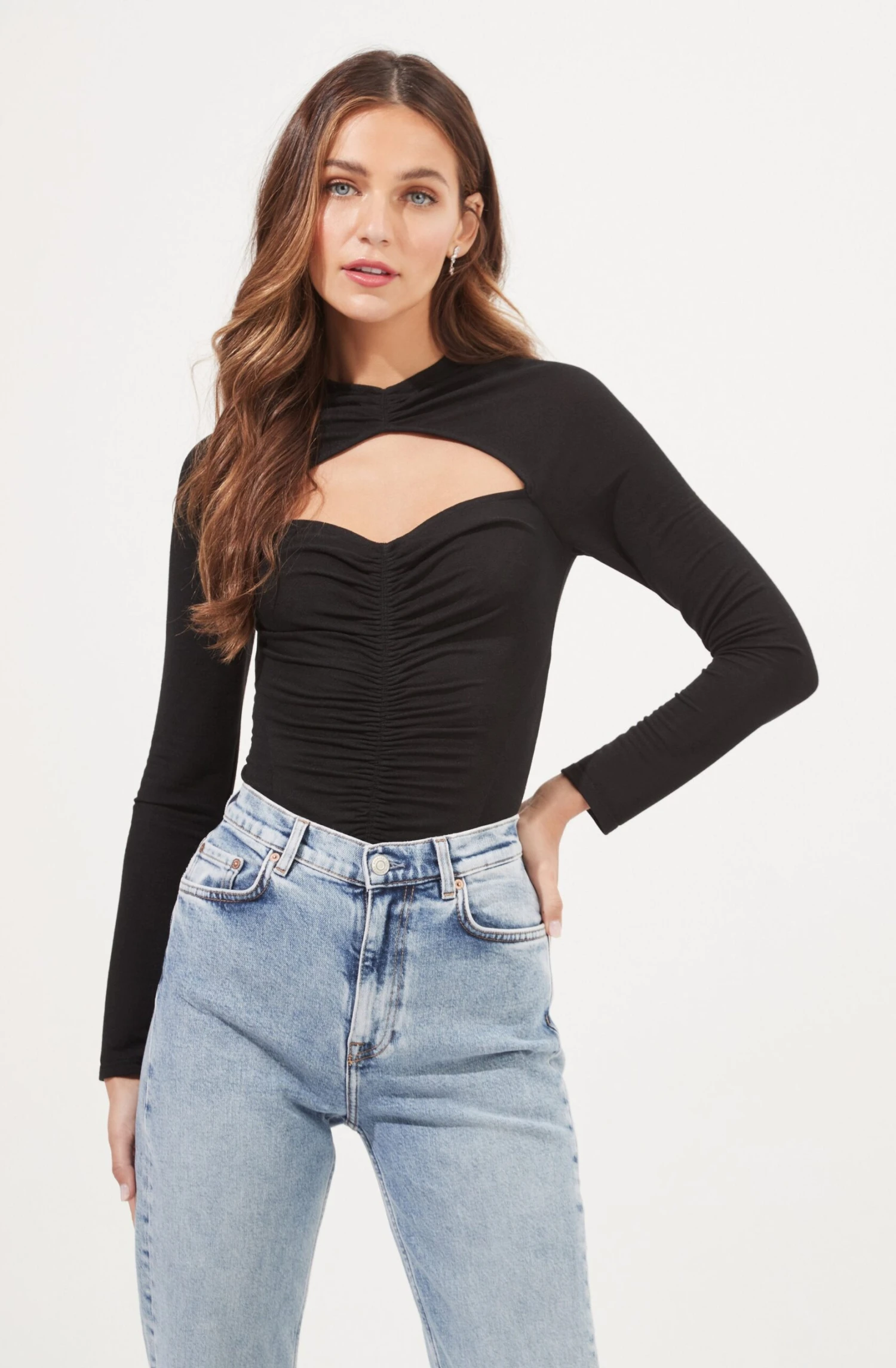 Cristen Ruched Cutout Bodysuit 1 Cristen Ruched Cutout Bodysuit