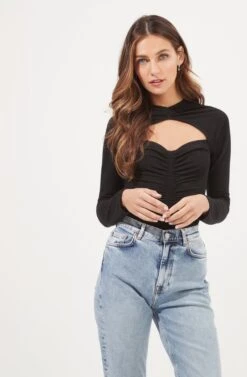 Cristen Ruched Cutout Bodysuit 16 Cristen Ruched Cutout Bodysuit -Sundress Haven ACT16916 BLACK 3