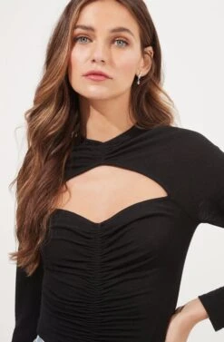 Cristen Ruched Cutout Bodysuit 18 Cristen Ruched Cutout Bodysuit -Sundress Haven ACT16916 BLACK 4