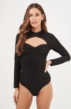 Cristen Ruched Cutout Bodysuit 19 Cristen Ruched Cutout Bodysuit -Sundress Haven ACT16916 BLACK 7