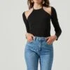 Solene Shoulder Cutout Halter Long Sleeve Bodysuit