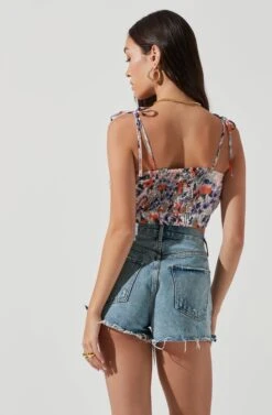 Terra Bella Floral Tie Strap Crop Top -Sundress Haven ACT17024 PEACHORANGEMULTIFLORAL 1849