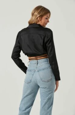 Perry Satin Wrap Front Tie Waist Top -Sundress Haven ACT17025B BLACK 5 1