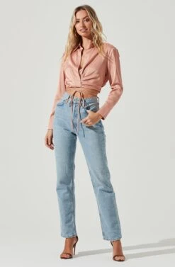 Perry Satin Wrap Front Tie Waist Top -Sundress Haven ACT17025B BLUSH 1