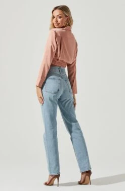 Perry Satin Wrap Front Tie Waist Top -Sundress Haven ACT17025B BLUSH 5