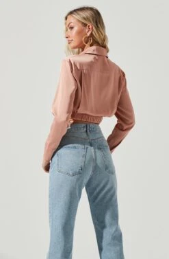 Perry Satin Wrap Front Tie Waist Top -Sundress Haven ACT17025B BLUSH 6