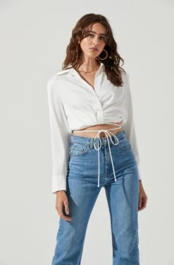 Perry Satin Wrap Front Tie Waist Top