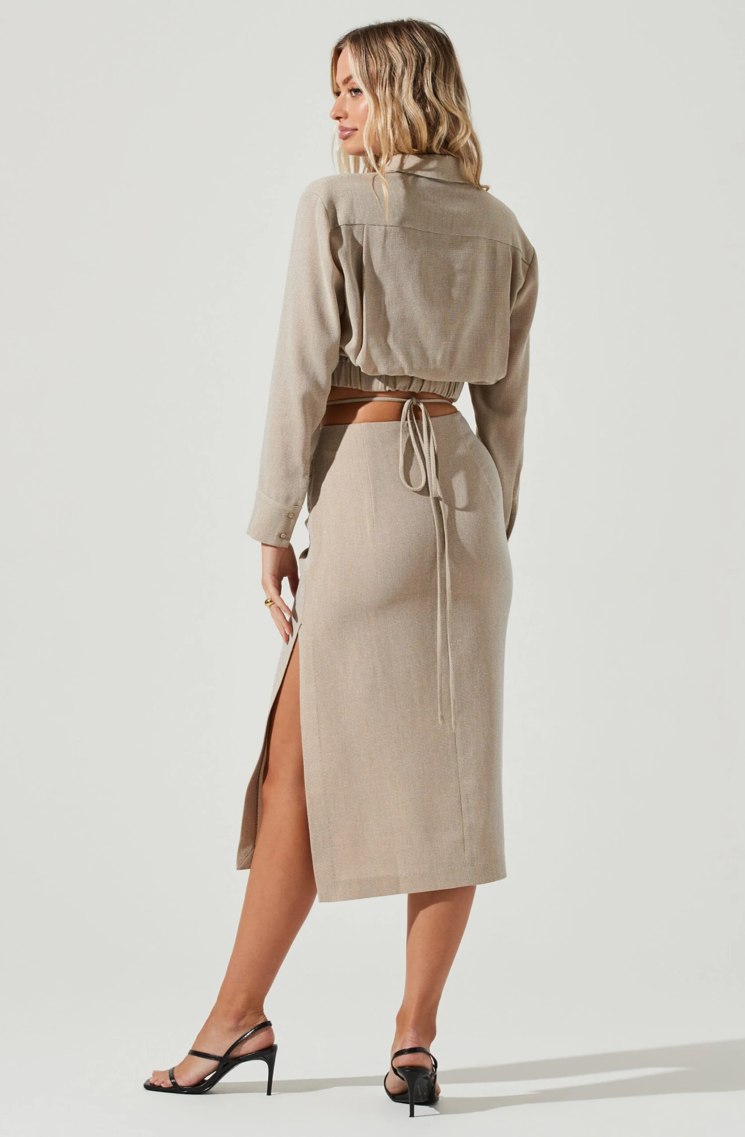 Perry Collared Long Sleeve Tie Waist Crop Top 3 Perry Collared Long Sleeve Tie Waist Crop Top - Image 3