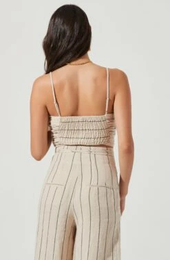 Denair Ruched Pinstripe Crop Top -Sundress Haven ACT17038 TAN BLACK 4