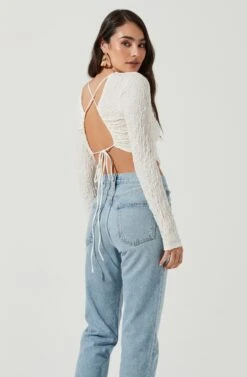 Baxter Crinkle Cutout Long Sleeve Crop Top