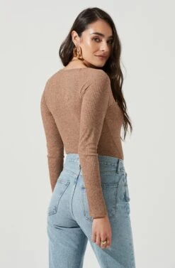 Vanowen Halter Cutout Shoulder Long Sleeve Bodysuit -Sundress Haven ACT17055B TANHEATHER 4