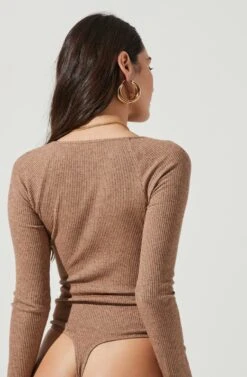 Vanowen Halter Cutout Shoulder Long Sleeve Bodysuit -Sundress Haven ACT17055B TANHEATHER 5