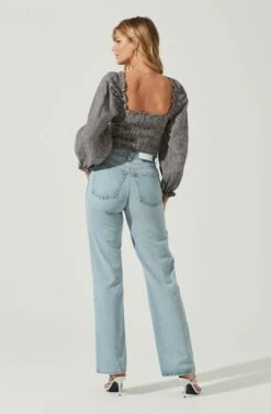 Cardiff Gingham Sweetheart Neck Long Sleeve Top -Sundress Haven ACT17072 NAVYWHITEGINGHAM 5 5