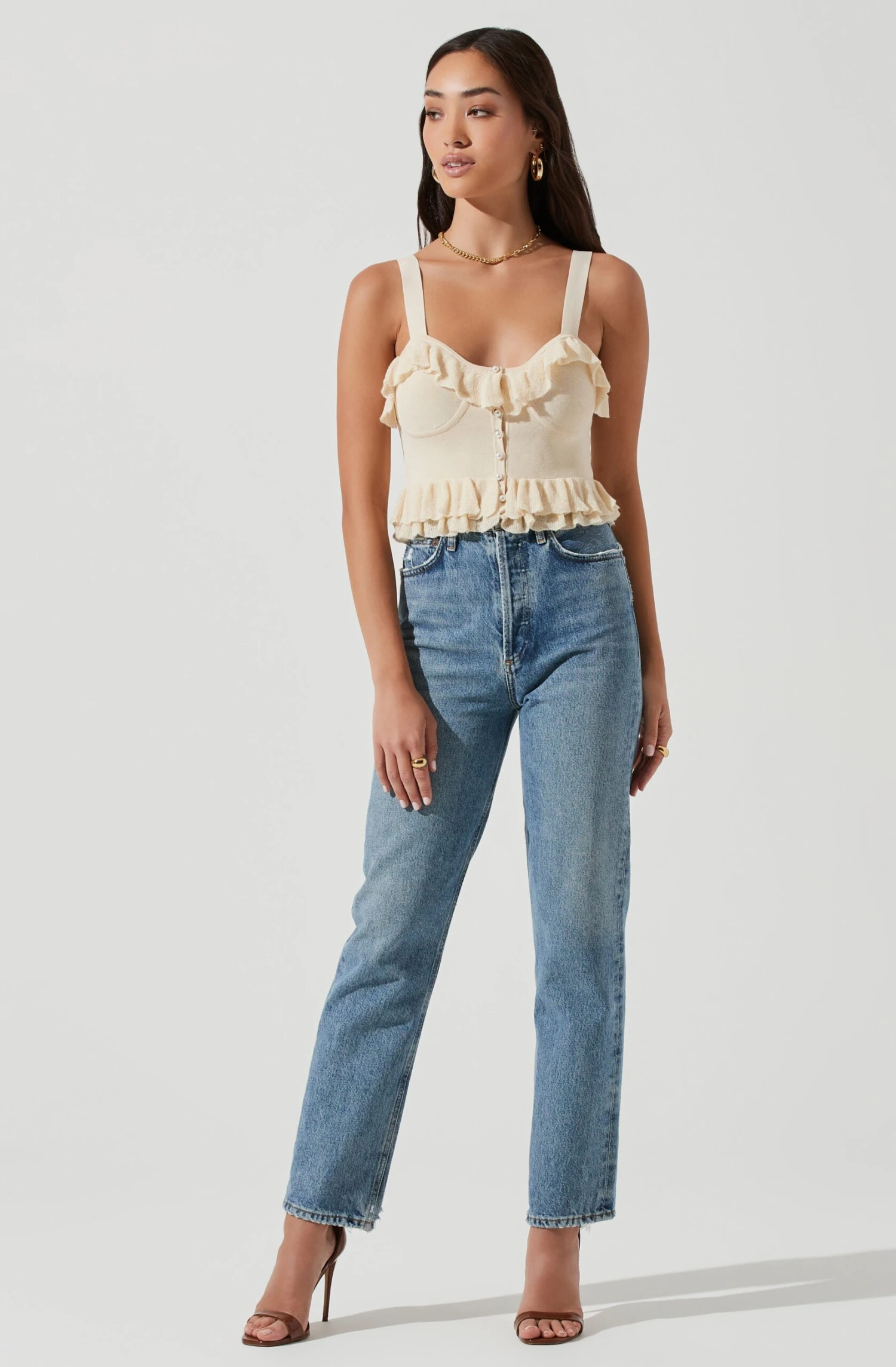 Aries Ruffle Knit Faux Pearl Button Top 2 Aries Ruffle Knit Faux Pearl Button Top - Image 2