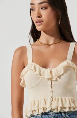 Aries Ruffle Knit Faux Pearl Button Top 8 Aries Ruffle Knit Faux Pearl Button Top -Sundress Haven ACT17097 CREAM 1352