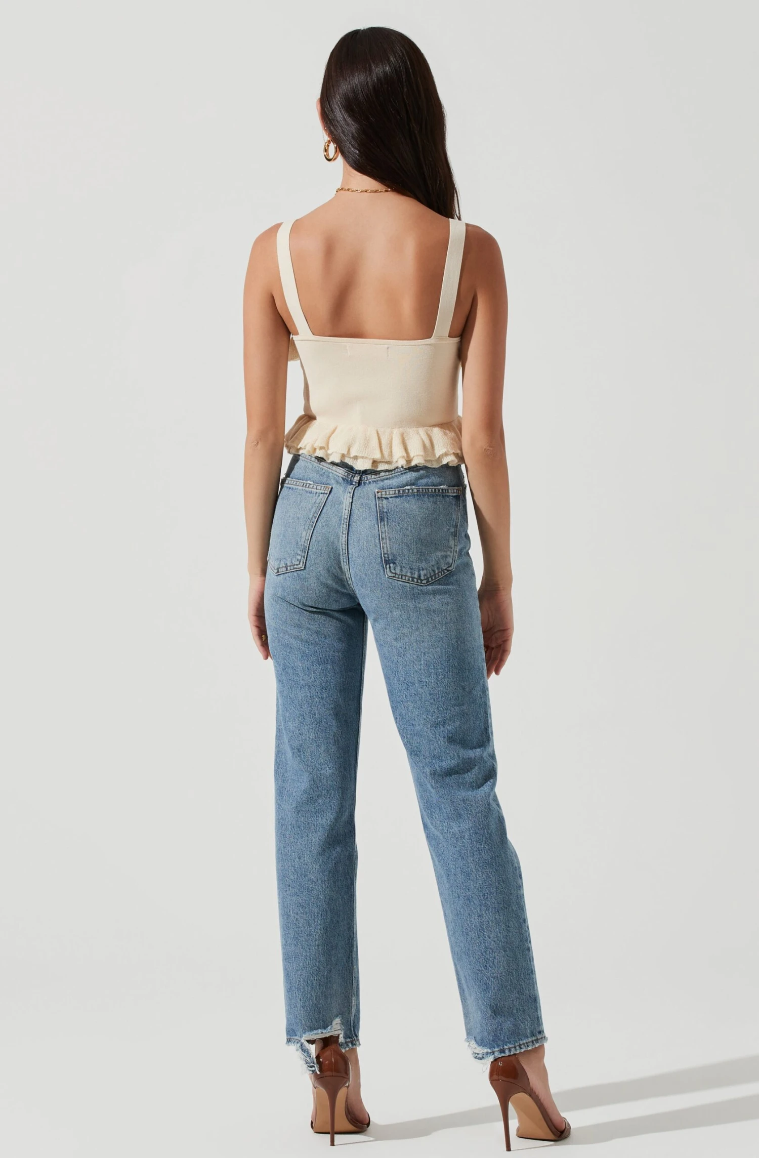 Aries Ruffle Knit Faux Pearl Button Top 4 Aries Ruffle Knit Faux Pearl Button Top - Image 4