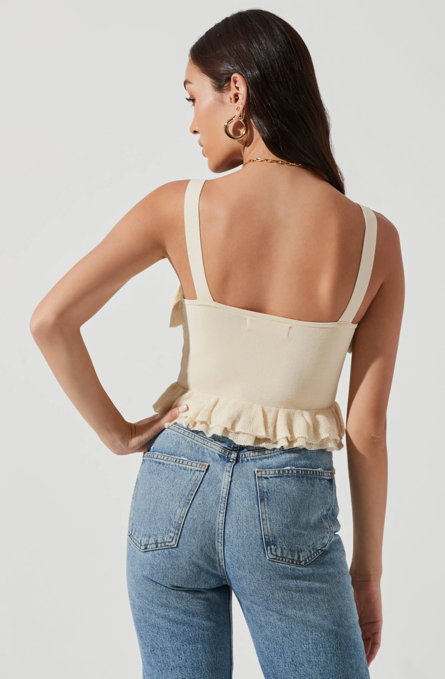 Aries Ruffle Knit Faux Pearl Button Top 5 Aries Ruffle Knit Faux Pearl Button Top - Image 5