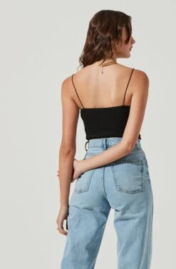 Oslo Square Neck Crinkle Cami Bodysuit 17 Oslo Square Neck Crinkle Cami Bodysuit -Sundress Haven ACT17105 BLACK 4