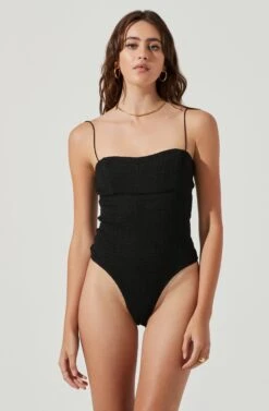 Oslo Square Neck Crinkle Cami Bodysuit 14 Oslo Square Neck Crinkle Cami Bodysuit -Sundress Haven ACT17105 BLACK 5
