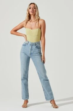 Oslo Square Neck Crinkle Cami Bodysuit 19 Oslo Square Neck Crinkle Cami Bodysuit -Sundress Haven ACT17105 CELERY 1