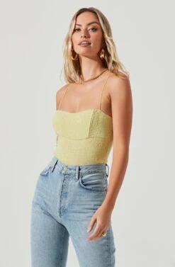 Oslo Square Neck Crinkle Cami Bodysuit 18 Oslo Square Neck Crinkle Cami Bodysuit -Sundress Haven ACT17105 CELERY 2