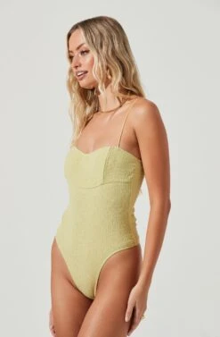 Oslo Square Neck Crinkle Cami Bodysuit 20 Oslo Square Neck Crinkle Cami Bodysuit -Sundress Haven ACT17105 CELERY 5