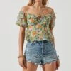 Clover Floral Off Shoulder Halter Neck Top